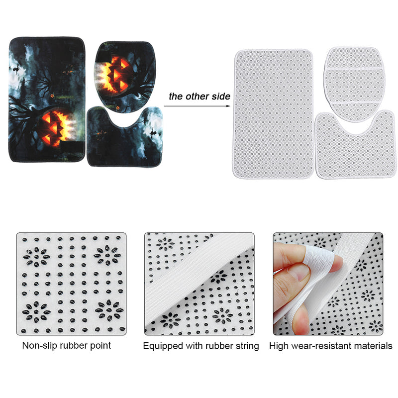 3PCS Durable Safety Patent Print Non-slip Bath Mat Toilet Rug Bathroom Carpet
