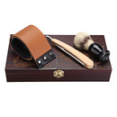 Manual Hair Shaver Set 4 Piece Wooden Straight Razor  Set Men Gift Set Wooden Hair Remover