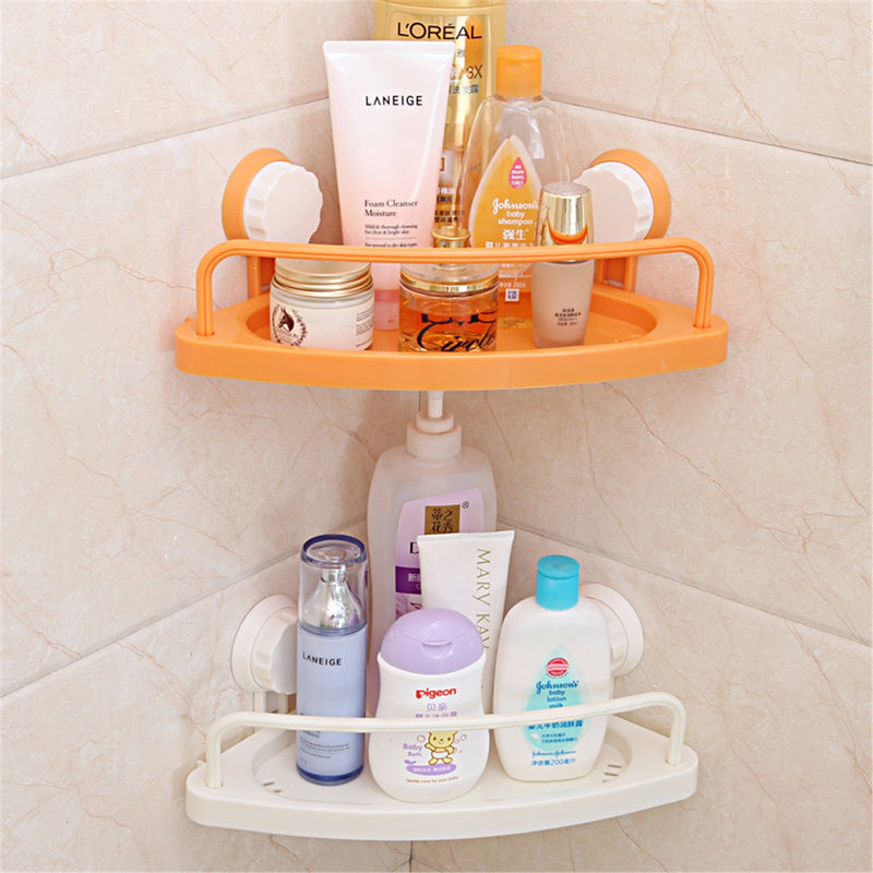 Bathroom Corner Shelf With Suction Cup Rack Organizer Cup Storage Wall Basket