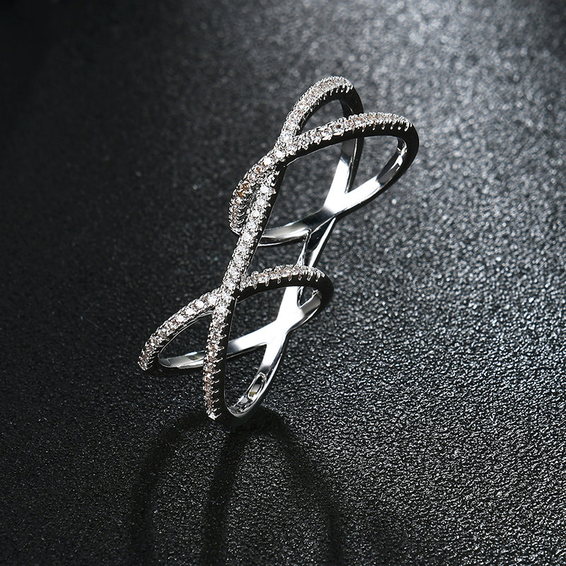 Trendy Simple Style Double Ring Elegant Special Zircon Women Attach Ring
