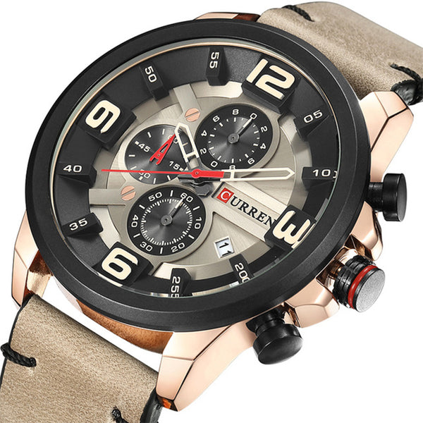 CURREN 8288 Chronograph Calendar Quartz Wrist Watch Leather Strap Waterproof Men Watch