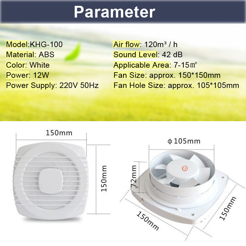 4 Inch 12W Mini Ventilation Fan Entilation Blower for Window Wall Kitchen Bathroom Toilet 220V
