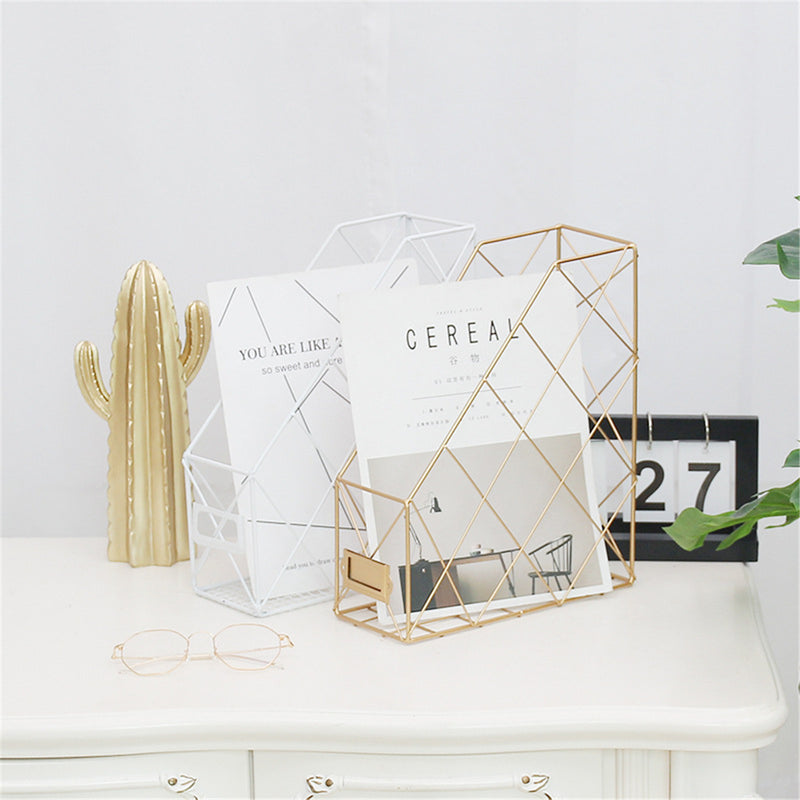 Nordic Ins Simple Wrought Iron Desktop Books Organizer Storage Rack Bookshelf Documents Magazine Storage Box File Holder Office Racks