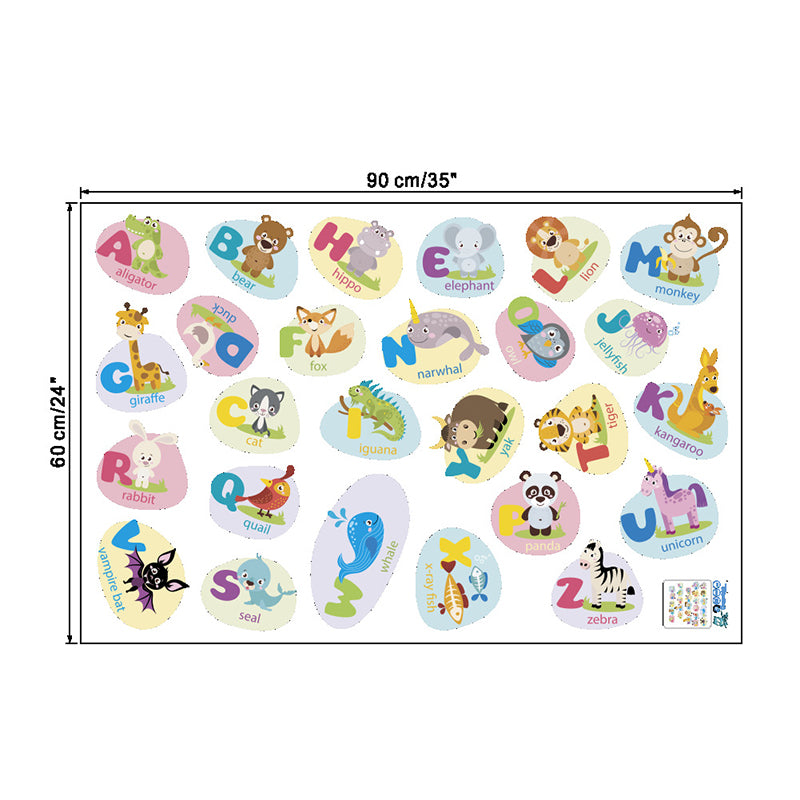 26PCS Classic Animals Alphabet Baby Nursery Peel and Stick Wall Art Sticker Decals Alphabets Animals Wall Removable Wall Sticker