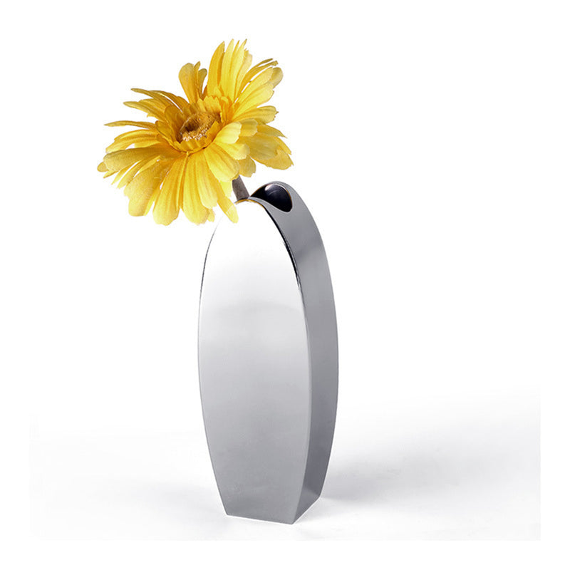 Stainless Steel Oval Flower Vase Office Decor Kitchen Home Table Ornament Gift