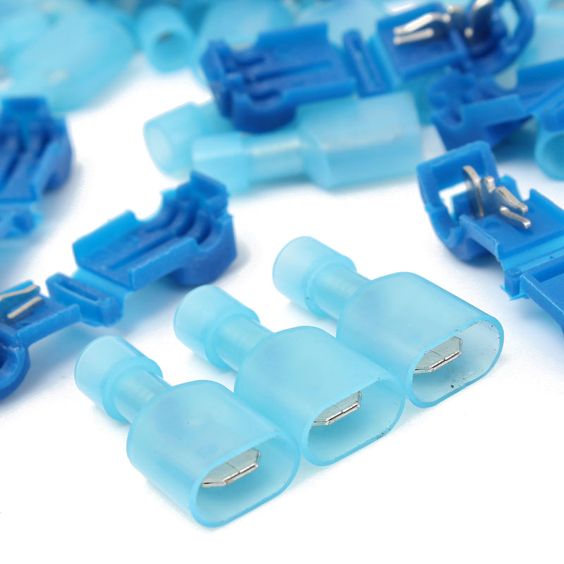 Excellway 100PCS Blue Quick Splice Wire Terminals&Male Spade Connector 2.5-4.0mm 16-14AWG