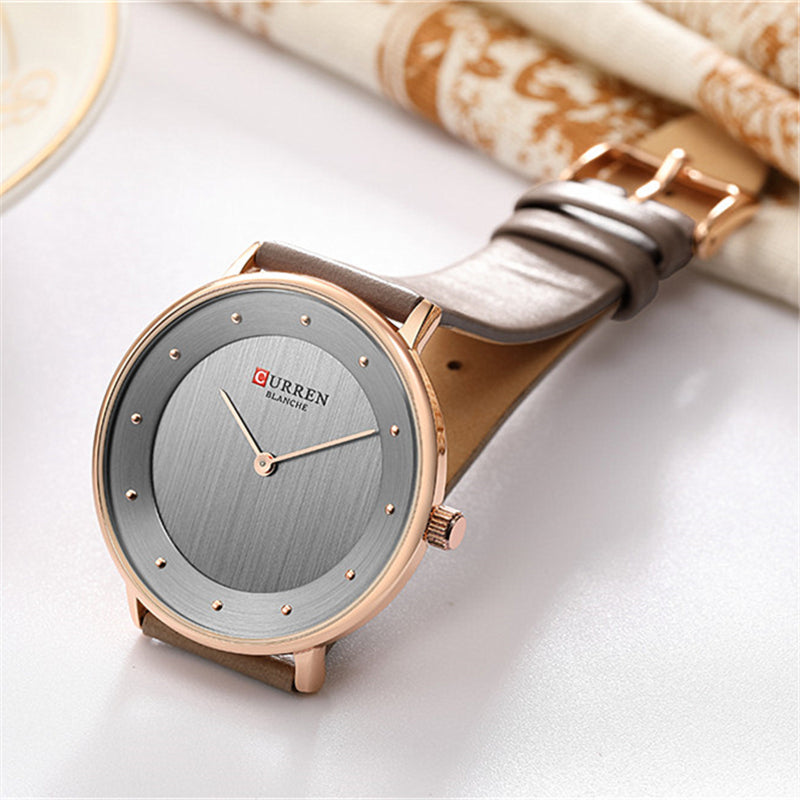 CURREN 9033 Ultra Thin Dial Case Casual Style Quartz Watch Leather Band Business Women Watch