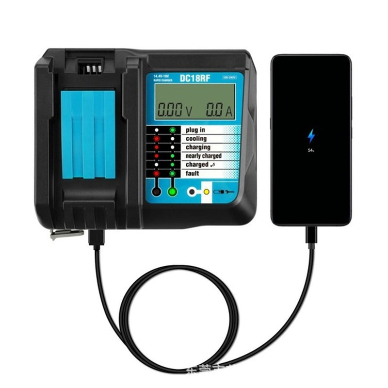 DC18RF 100-240V LCD Battery Charger USB Connection for Makita 14.4V/18V Li-ion Battery