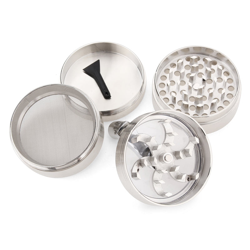 MOHOO Grinder Crusher 4-piece Pollen Scrapers Grinder with Hand Muller Shredder for Dried Spices, Herbs, Spices, 55mm Scraper Silver
