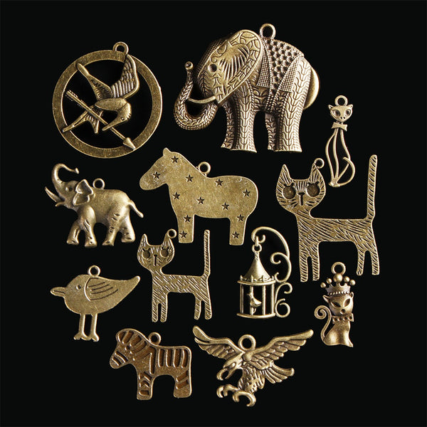 12Pcs Chinese Zodiac Vintage DIY Antique Bronze Pendant Decor Multi-Styling Metal Animal Ornaments