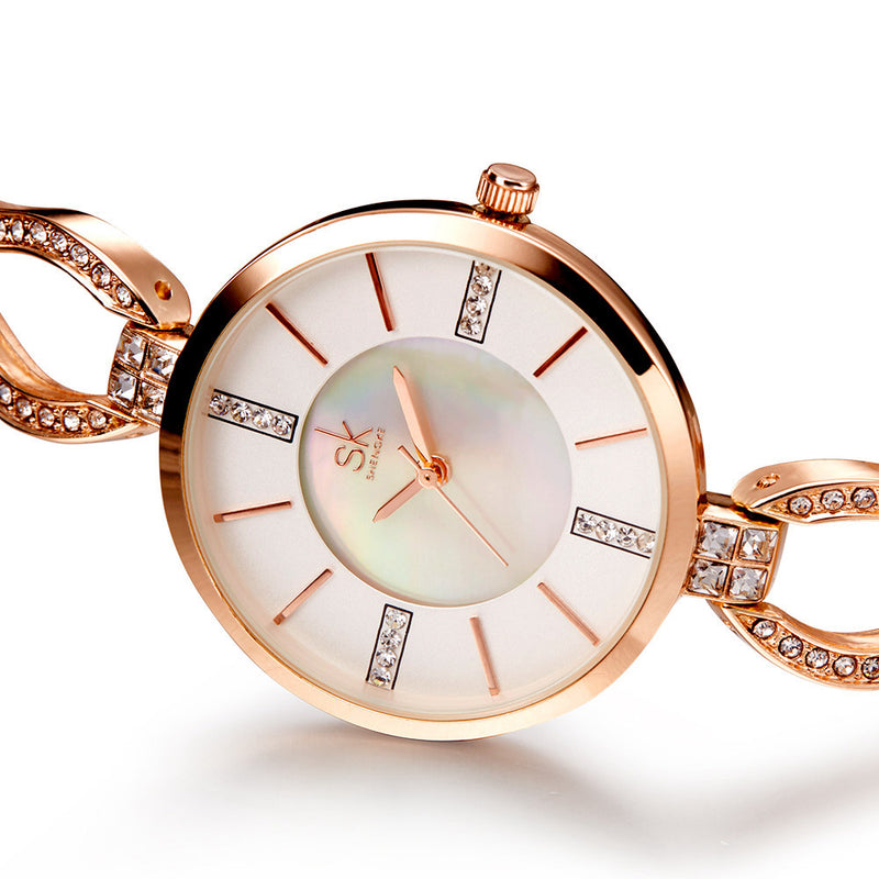 SK K0020 Diamond Dial Case Ladies Wrist Watch Stainless Steel Strap Quartz Watches