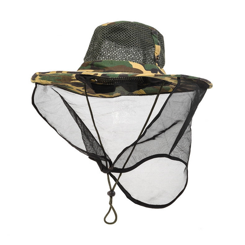 LEO Camo Anti-insect Visor Cap Climbing Fishing Hiking Breathable Wide Brim Anti-mosquito Mesh Face Protection Mask Hat
