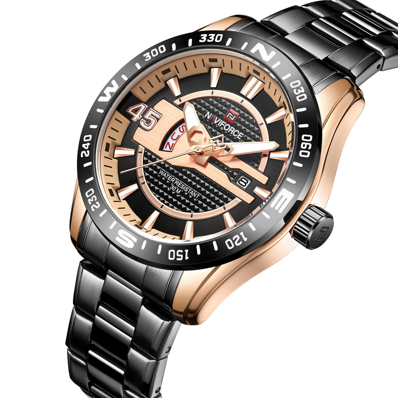 NAVIFORCE 9157 Waterproof Stainless Steel Band Quartz Watch Calendar Auto Date Men Watch