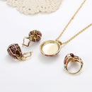 Luxury Red Crystal Statement Ring Charm Necklaces Star Drop Earrings Bridal Jewelry Set for Women