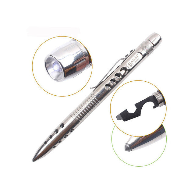 Laix T01 Self Defensive Tactical Ballpoint Pen EDC Stainless Steel Outdoor Survival Tools LED Flashlight Cutter Saw Tungsten Head Bottle Opener