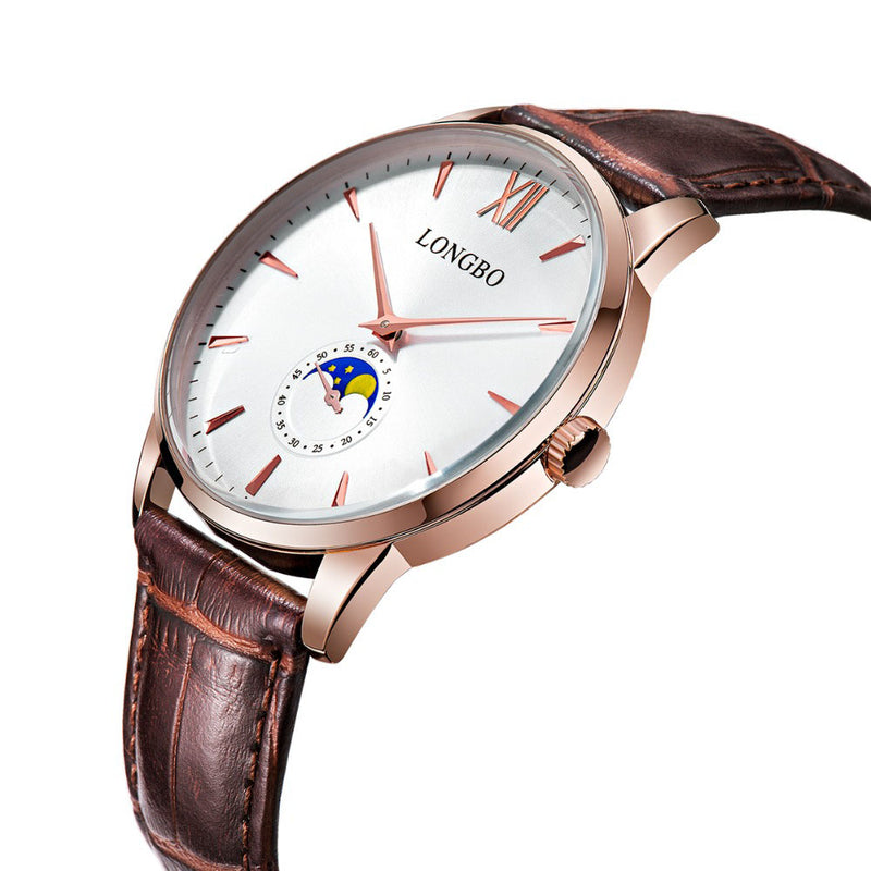 LONGBO 5008 The Sun The Moon The Stars Leather Band Waterproof Men Women Quartz Watch