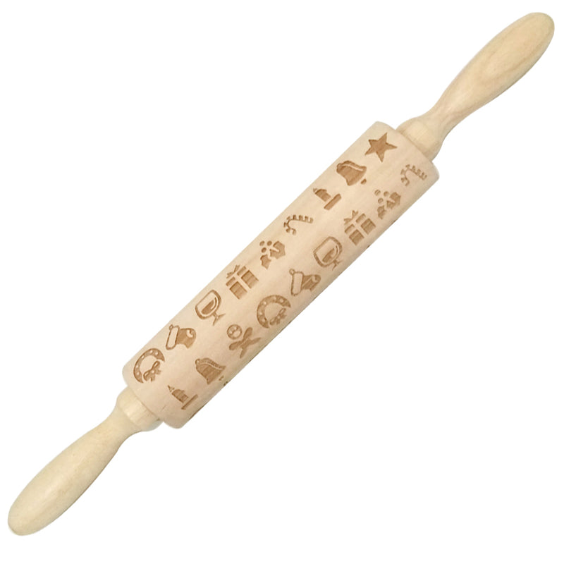 Loskii JM01687 Wooden Christmas Embossed Rolling Pin Dough Stick Baking Pastry Tool New Year Christmas Decoration