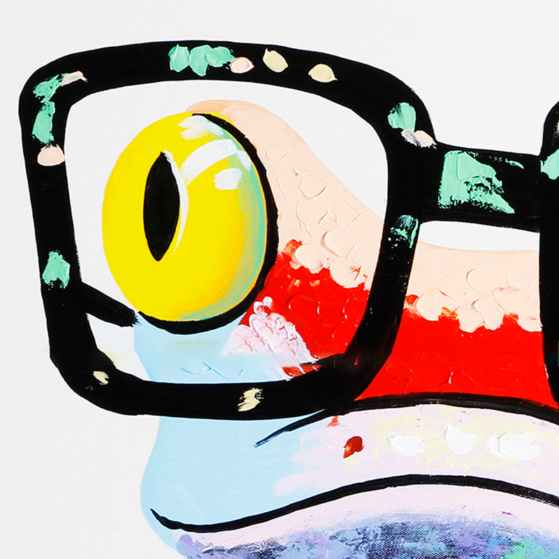 Hand Painted Oil Paintings Animal Modern Art Happy Frog With Glasses On Canvas Wall Art For Home Decoration