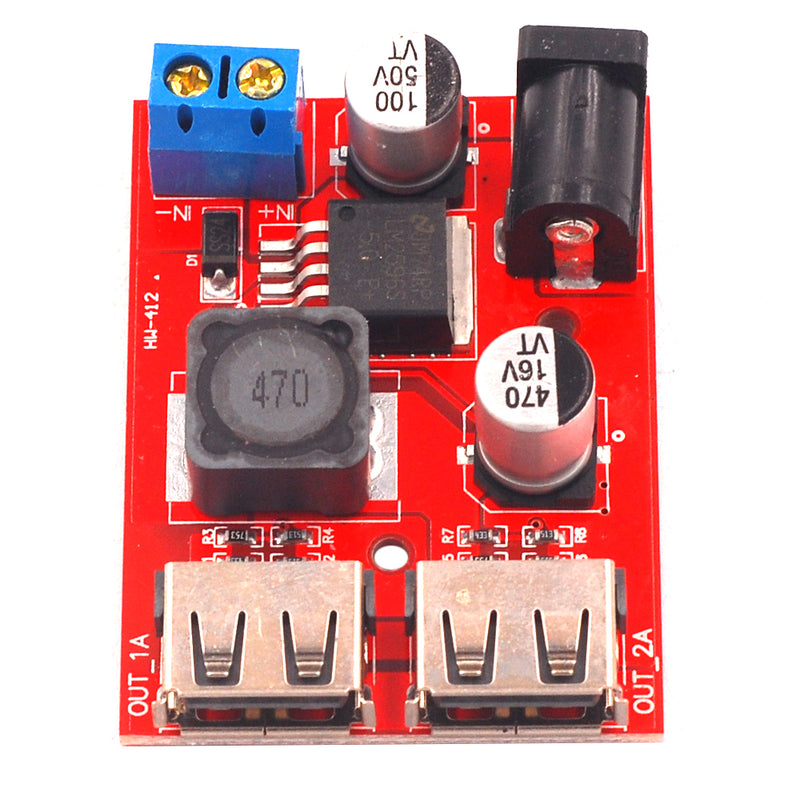 5pcs LM2596S Dual USB port 9V/12V/24V/36V to 5V DC-DC Step Down Buck Car Charger Solar 3A Power Supply Module
