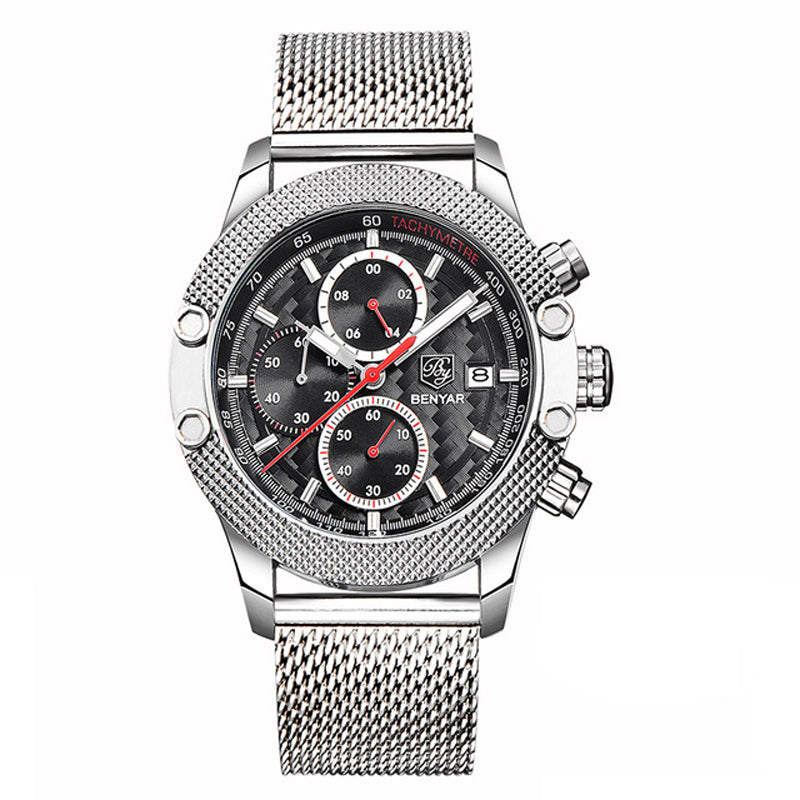 BENYAR 5109M Fashion Men Watch Chronograph 3ATM Waterproof Stainless Steel Strap Quartz Watch