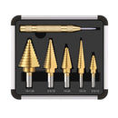 Drillpro 6pcs HSS Titanium Coated Step Drill Bit With Center Punch Drill Set Hole Cutter Drilling Tool