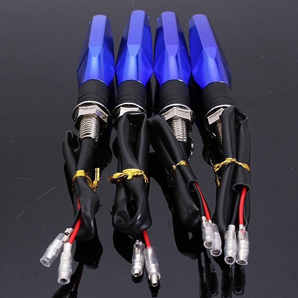 4pcs Motorcycle LED Turn Signal Indicator Blinkers Amber Light Blue Body Shell