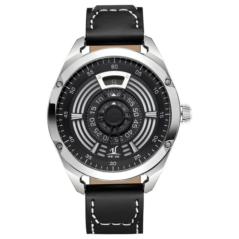 WEIDE UV1701 Unique Design Men Wrist Watch Leather Strap Casual Style Quartz Watch