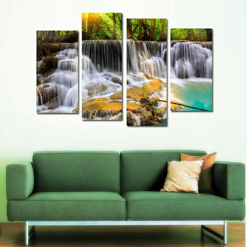 Miico Hand Painted Four Combination Decorative Paintings Ancient Small Waterfall Wall Art For Home Decoration