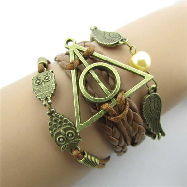 Vintage Unisex Multilayer Bracelet Hollow Triangle Geometric Owl Wings Wave Bracelet Ethnic Jewelry