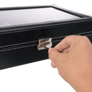 9 Grids Glass Watch Storage Box PU Leather Solid Wooden Case Dispaly Glasses Box