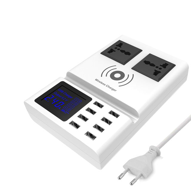 Bakeey Qi Wireless Charger Pad 8 Ports USB Smart Charger with Led Display EU Plug Power Charger