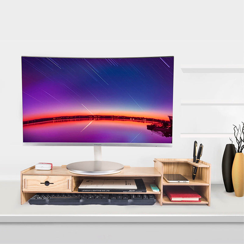 Wooden Monitor Stand Desktop Storage Shelf Laptop Stand Computer Screen Desk PC Riser Holder Organizer