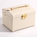 Jewelry Box with Drawer Handle Mirror PU Leather 3 Layer Storage Case Organizer
