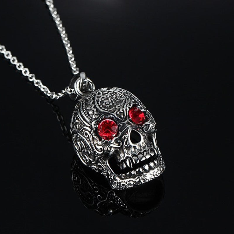 Fashion Men's Jewelry Titanium Steel Chain Red Eye Skull Pendant Necklace for Men