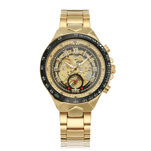 WINNER Fashion Shining Roman Numerals Mechanical Watch Luxury Golden Men Automatic Watch