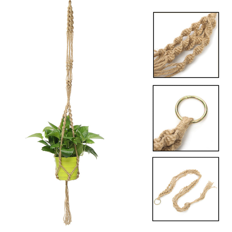 110cm Double Layer Hemp Jute Rope Plant Flower Pot Hanger Holder Macrame Hanging Basket