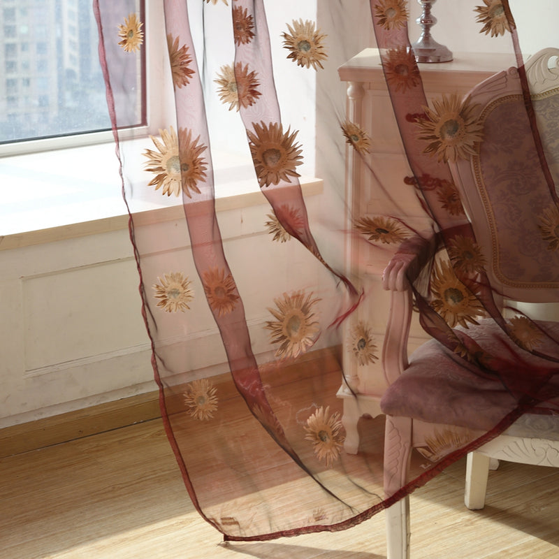 Honana WX-C4 1x2m Sun Flower Voile Curtain Transparent Panel Window Room Divider Sheer Curtain Home Decor