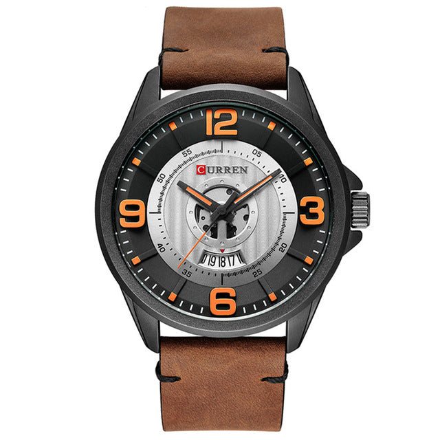 CURREN 8305 3D Number Design Men Wrist Watch Date Display Leather Strap Quartz Watch