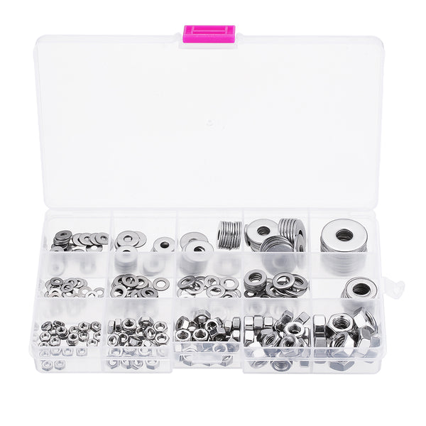 Suleve MXSW6 270Pcs Stainless Steel Flat Washer Fender Washer Hex Nut M3/M4/M5/M6/M8 Assortment Kit