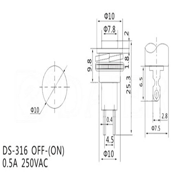 Wendao DS-316 250V 1A 10mm Self-resetting OFF/ON Switch Push Button No Lock 10pcs