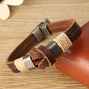 European Style Retro Vintage Leather Men Bracelet Buckle Double layers Chain