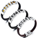 Leather Rope Woven Leather Stainless Steel Locomotive Chain Bracelet