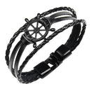 Punk Alloy Rudder Bracelet Cowhide Leather Bangle Wristband Men Jewelry