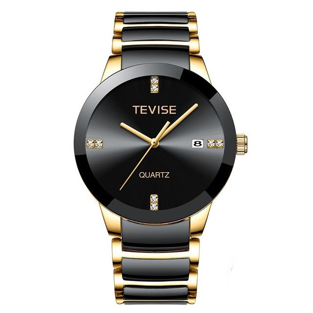 TEVISE T845 Casual Style Men Wrist Watch Date Display Full Steel Band Quartz Watch