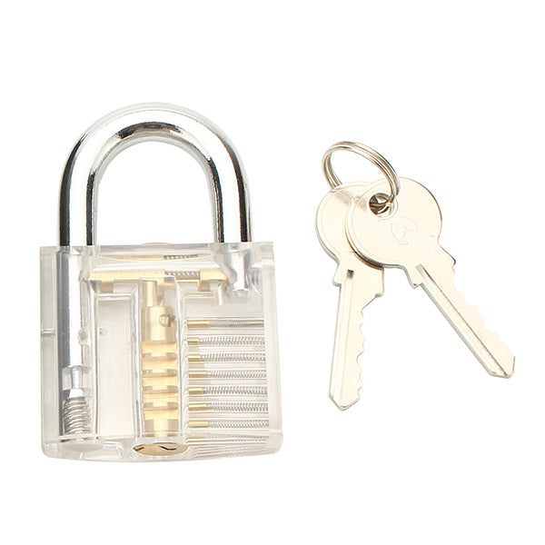 12pcs Blue Handle Unlocking Lock Pick Set Key Extractor Tool with Transparent Practice Padlock