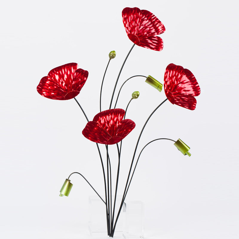Red Flower Aqua Abstract Metal Wall Art Ornament Sculpture Hanging Wall Decor Three-Dimensional Iron Wall Decorations