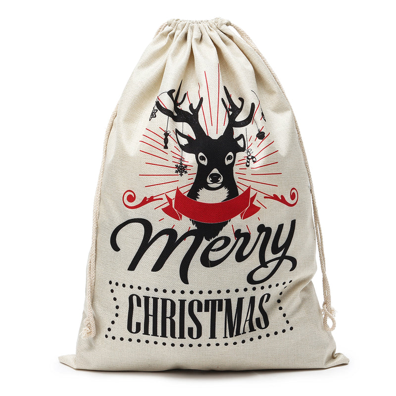 Large Christmas Hessian Santa Sack Stocking Bag Reindeer Gifts Bag Kitchen Storage Container