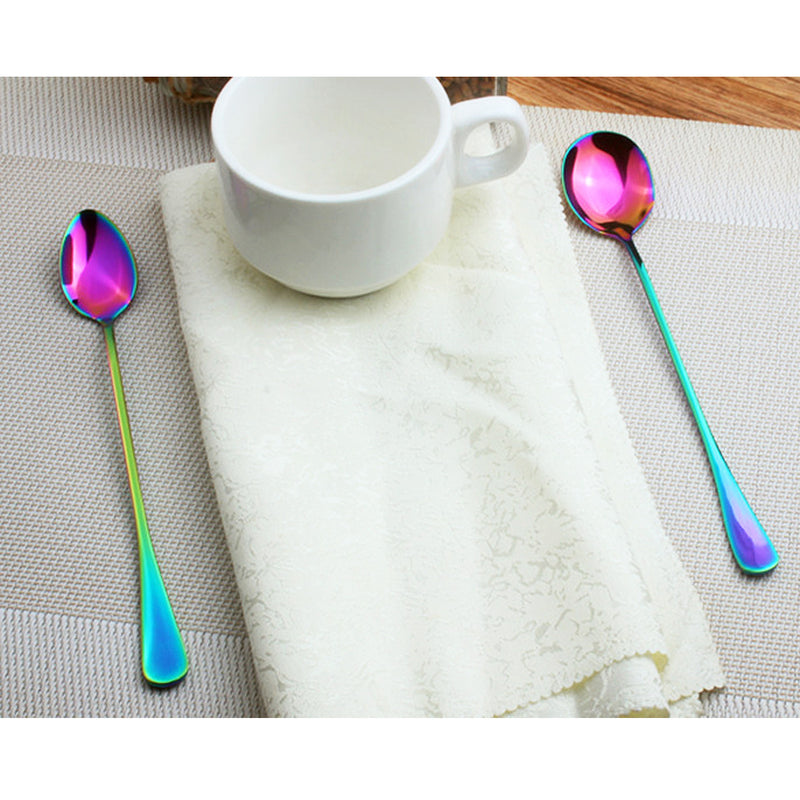 Stainless Steel Colorful Rainbow Long Handle Spoon Tea Coffee Ice Cream Spoon Tableware Craft