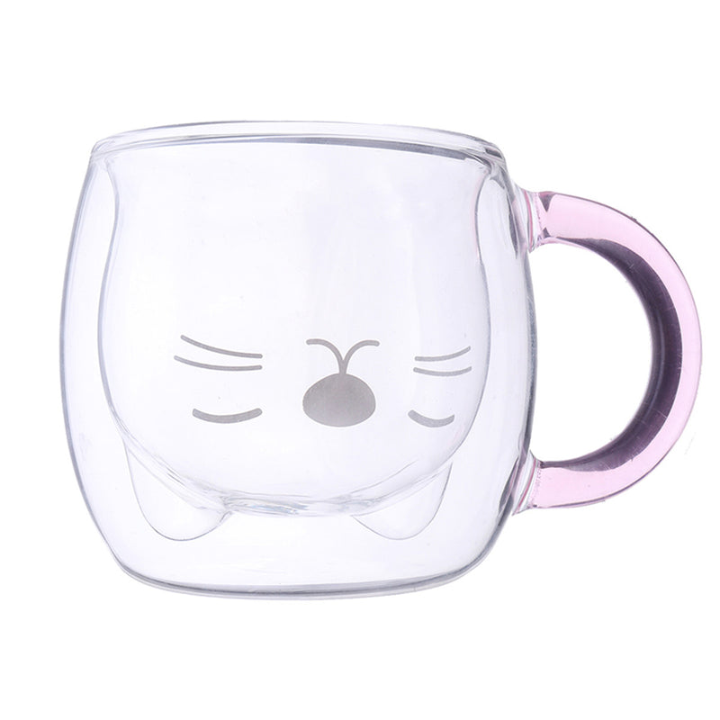 Cat Bear Glass Cup Double Wall Clear Tea Coffee Milk Drink Mug Container Decor