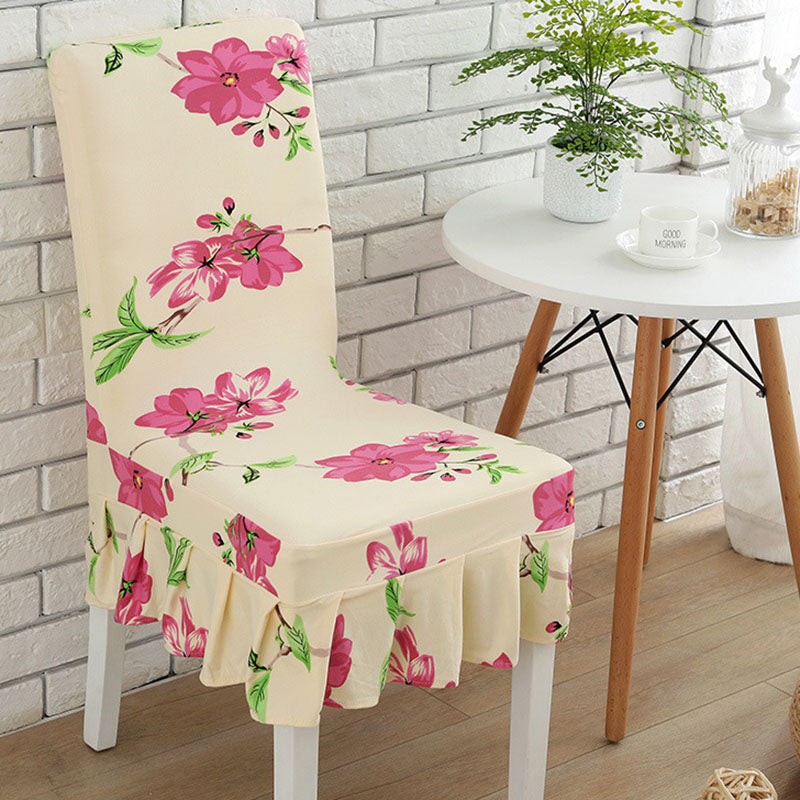 KCASA WX-PP5 Elegant Flower Elastic Stretch Chair Seat Cover With Skirt Hem Dining Room Home Wedding
